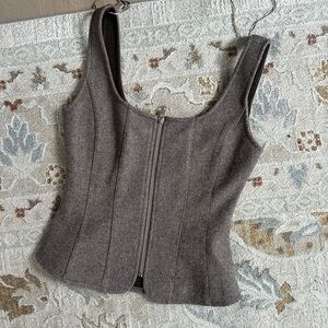 Sleeveless Zippered Wool Blend Corset Top in Heather Taupe